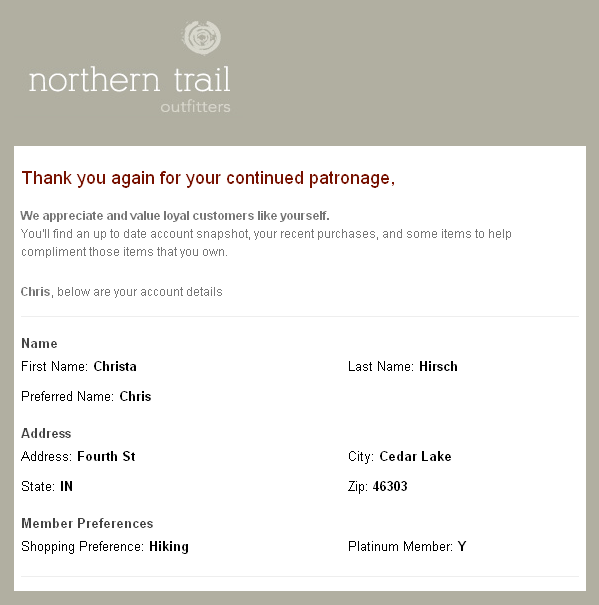 Screenshot of email for Christa Hirsch