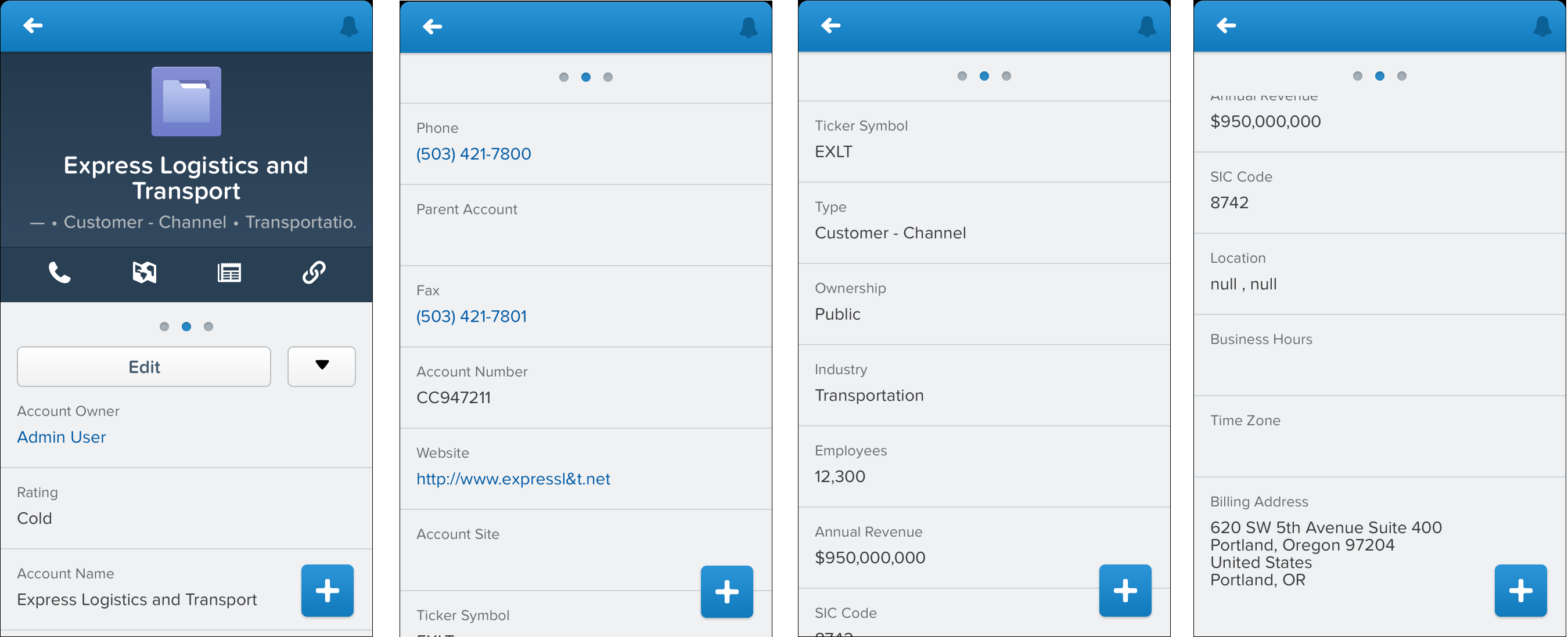Salesforce1 の取引先詳細ページ