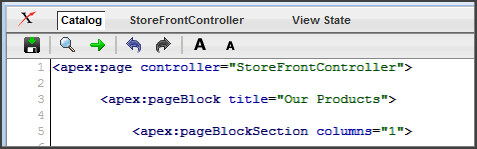 Visualforce ページエディタのツールバー