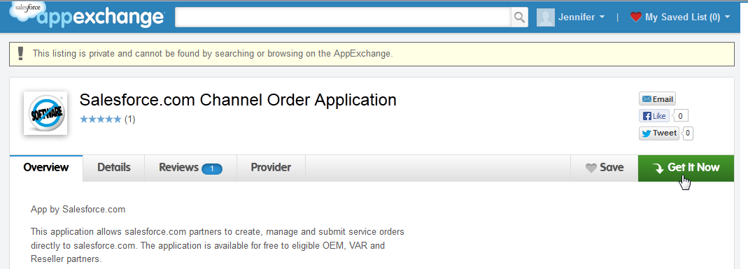 AppExchange Channel Order App ページ