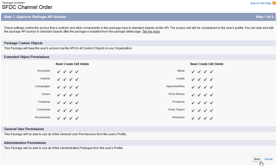 インストーラの [step 1: Approve API Access (ステップ 1: API アクセスの認証)]