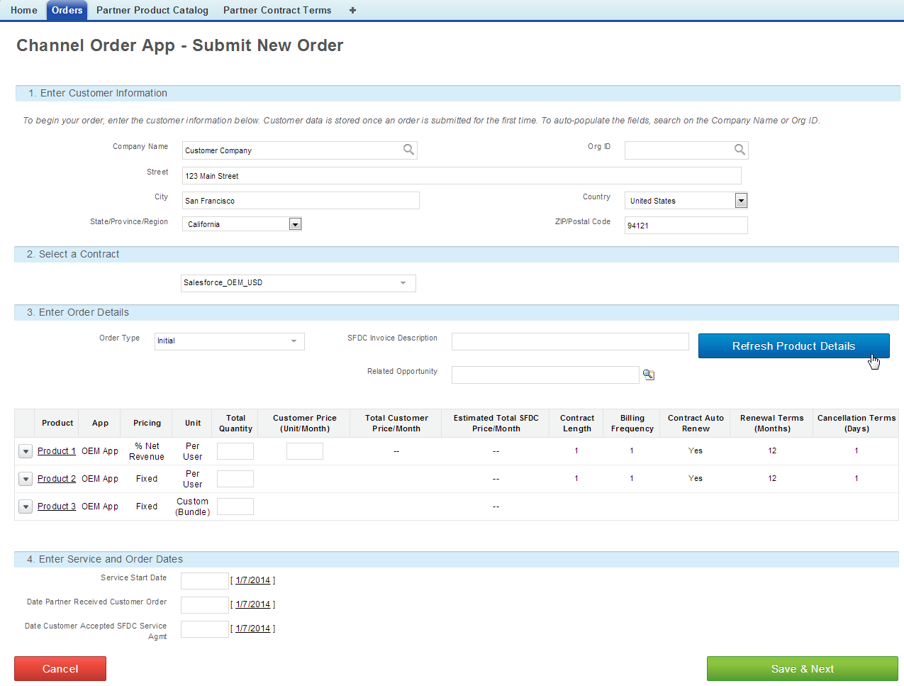 [Channel Order App - Submit New Order (Channel Order App - 新規注文の送信)] ページ