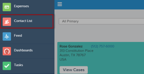 [Contact List (取引先責任者リスト)] メニュー項目を Salesforce1 ナビゲーションメニューに追加します。