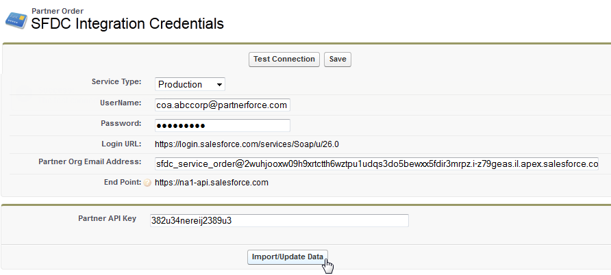 [Service Order Credentials (Service Order ログイン情報)] フォーム