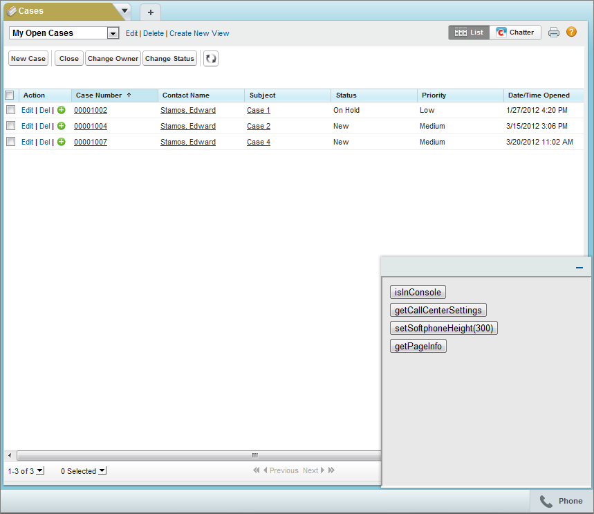 Service Cloud コンソールでのソフトフォンとしてのサンプル HTML ページの出力