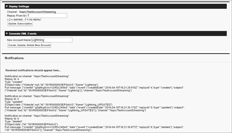 過去のイベントを生成および再生する Visualforce サンプル