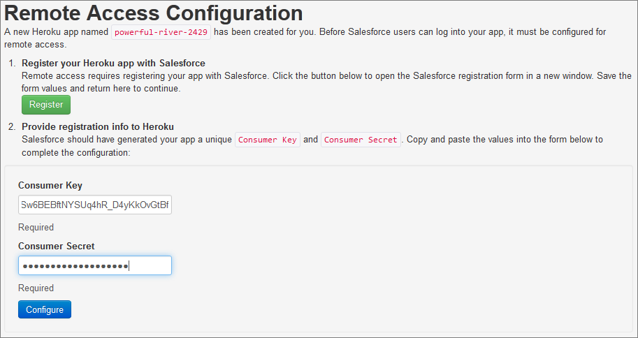 Heroku でリモートアクセスアプリケーションを設定します。