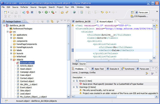 Force.com IDE の画像。