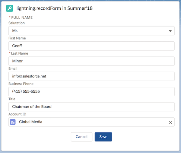 lightning:recordForm は編集可能フォームを表示する