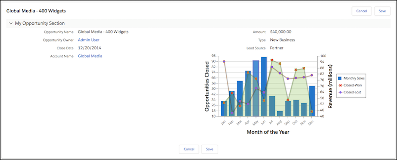 lightningStylesheets 属性が true に設定された Visualforce ページ。UI は Lightning Experience と一致します。