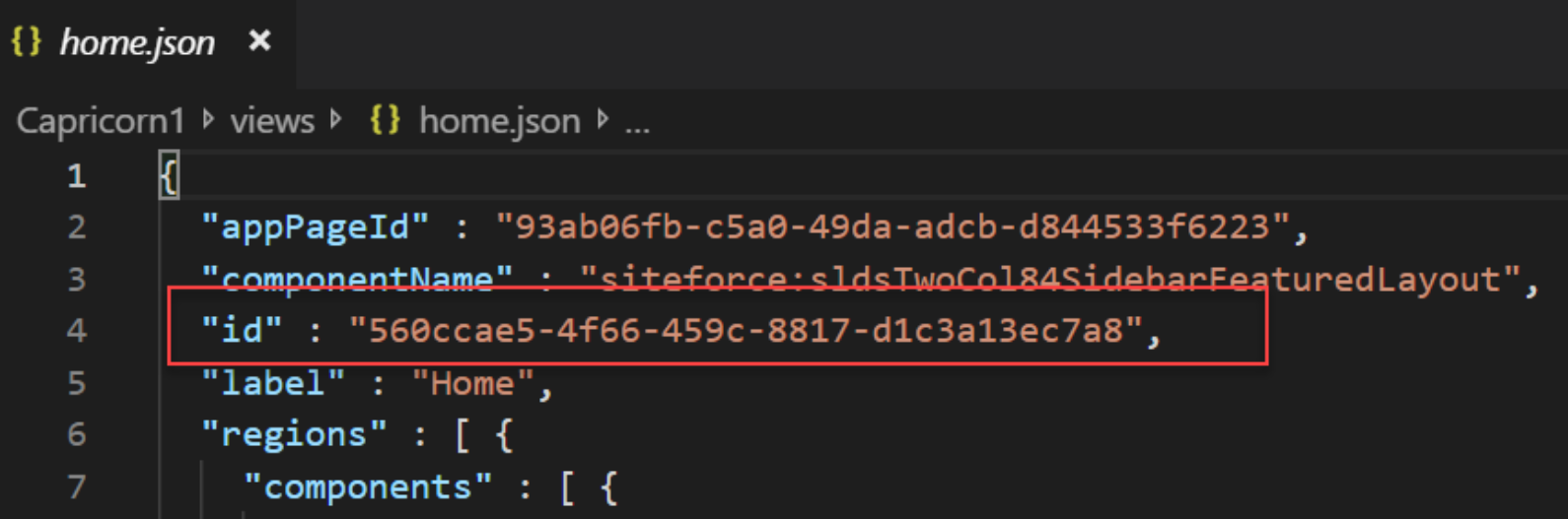 ビューファイル JSON のビュー ID