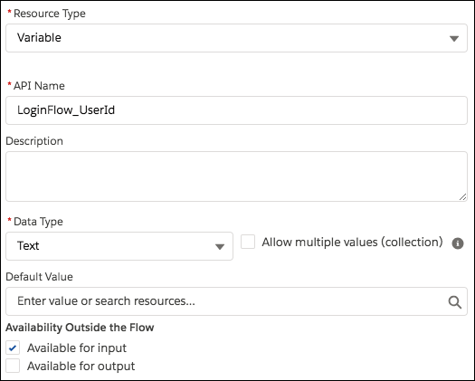 LoginFlow_UserId 変数の作成