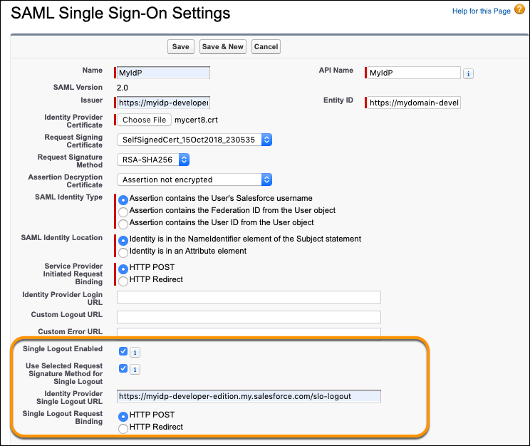 シングルログアウト用の Saml 設定 Salesforce がサービスプロバイダの場合 シングルサインオン実装ガイド Salesforce Developers