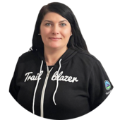 Headshot of a female Service Manager - Stephanie Barton - wearing a Trailblazer hoodie
