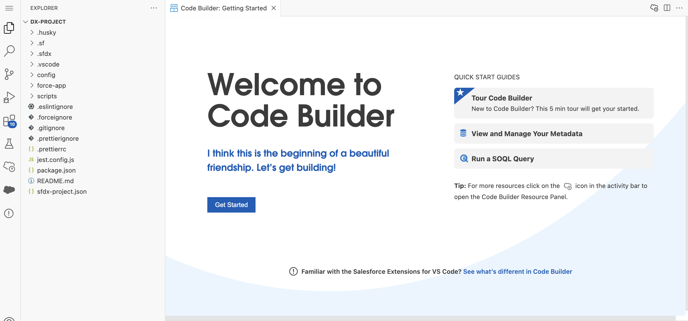 Code Builder Welcome Page