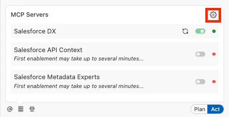 Screenshot showing the edit icon for MCP servers