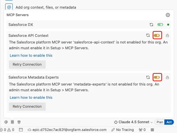 Screenshot showing how to disable MCP servers
