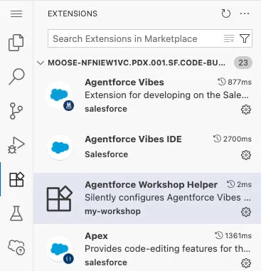 Shreenshot showing the Agentforce Workshop Helper extension