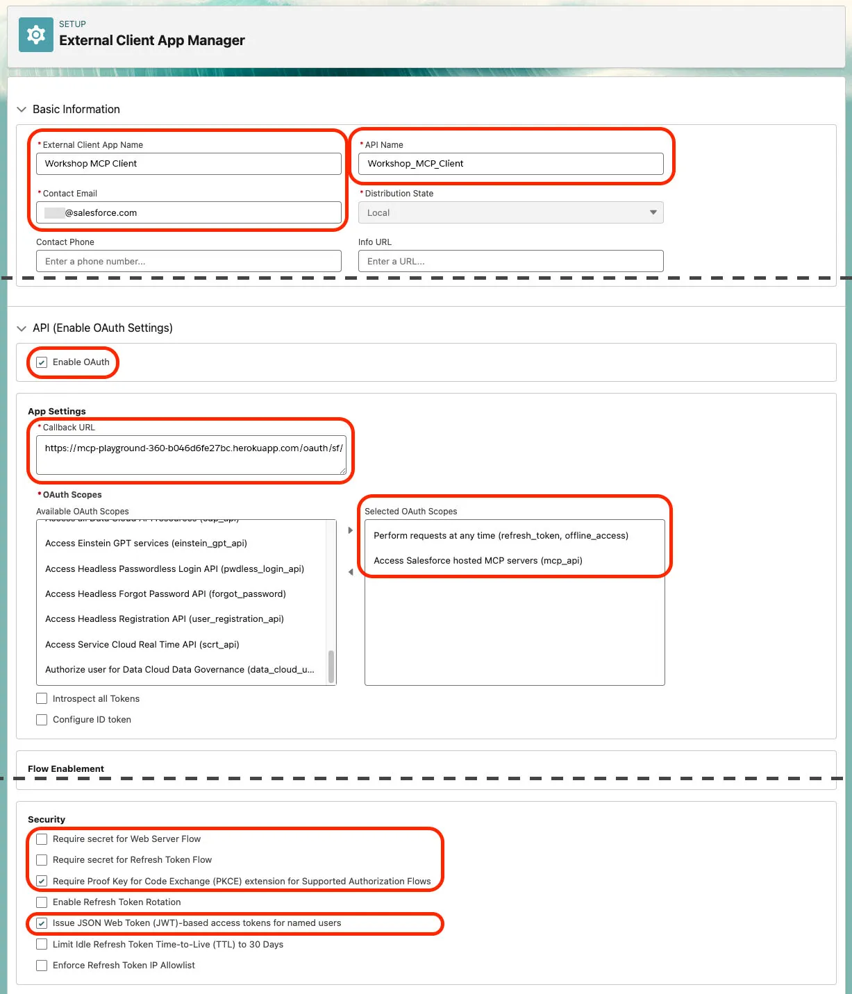 Screenshot showing the ECA configuration