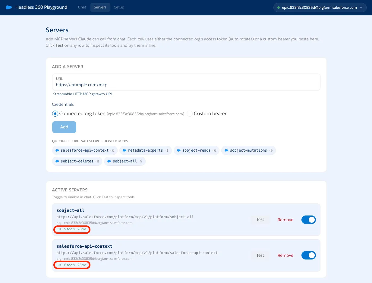 Screenshot showing the MCP servers' status