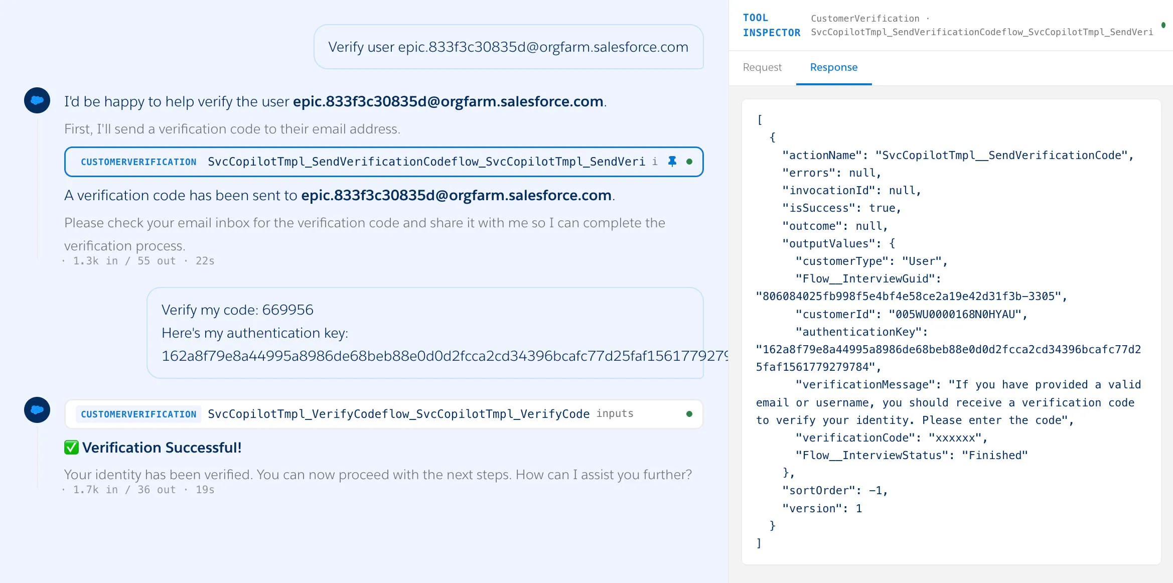 Screenshot showing a scenario where the user is verified successfully