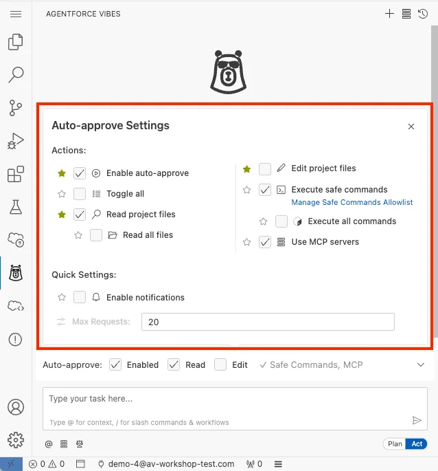 Screenshot of auto-approve settings