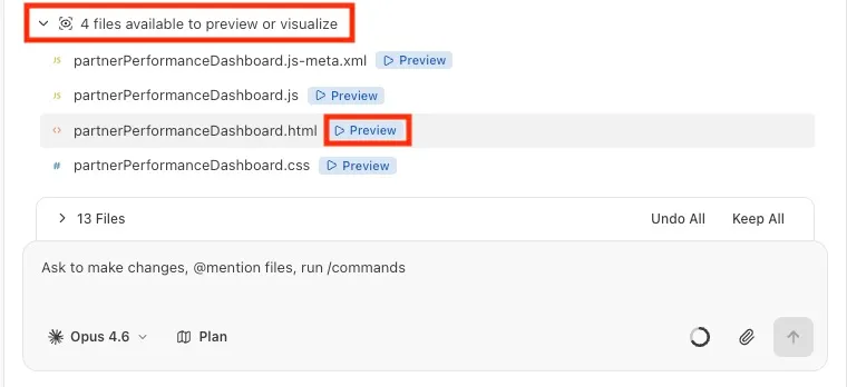Screenshot showing the component preview list and Preview button for the HTML file