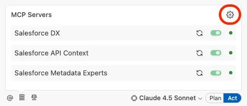 Screenshot showing the edit icon for MCP servers