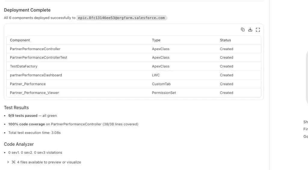 Screenshot showing deployment complete in Agentforce Vibes