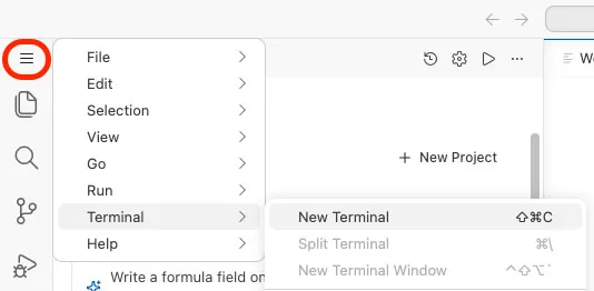 Screenshot showing how to open the terminal