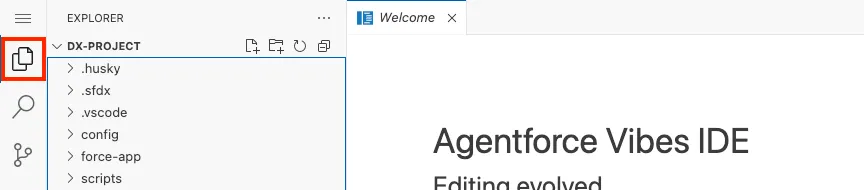 Screenshot showing the Explorer Sidebar icon
