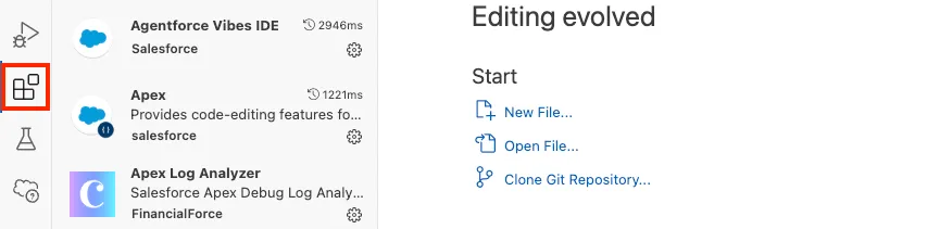 Screenshot showing the Extensions Sidebar icon