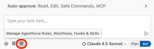 Screenshot of Manage Agentforce Rules, Workflows, Hooks & Skills icon