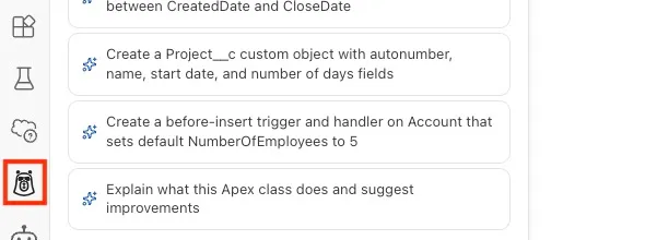 Screenshot showing the Agentforce Vibes icon in the sidebar