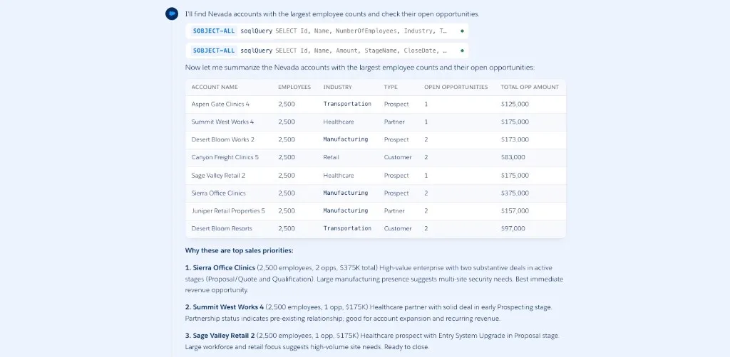 Screenshot showing the Headless 360 Playground summarizing Nevada account and opportunity signals