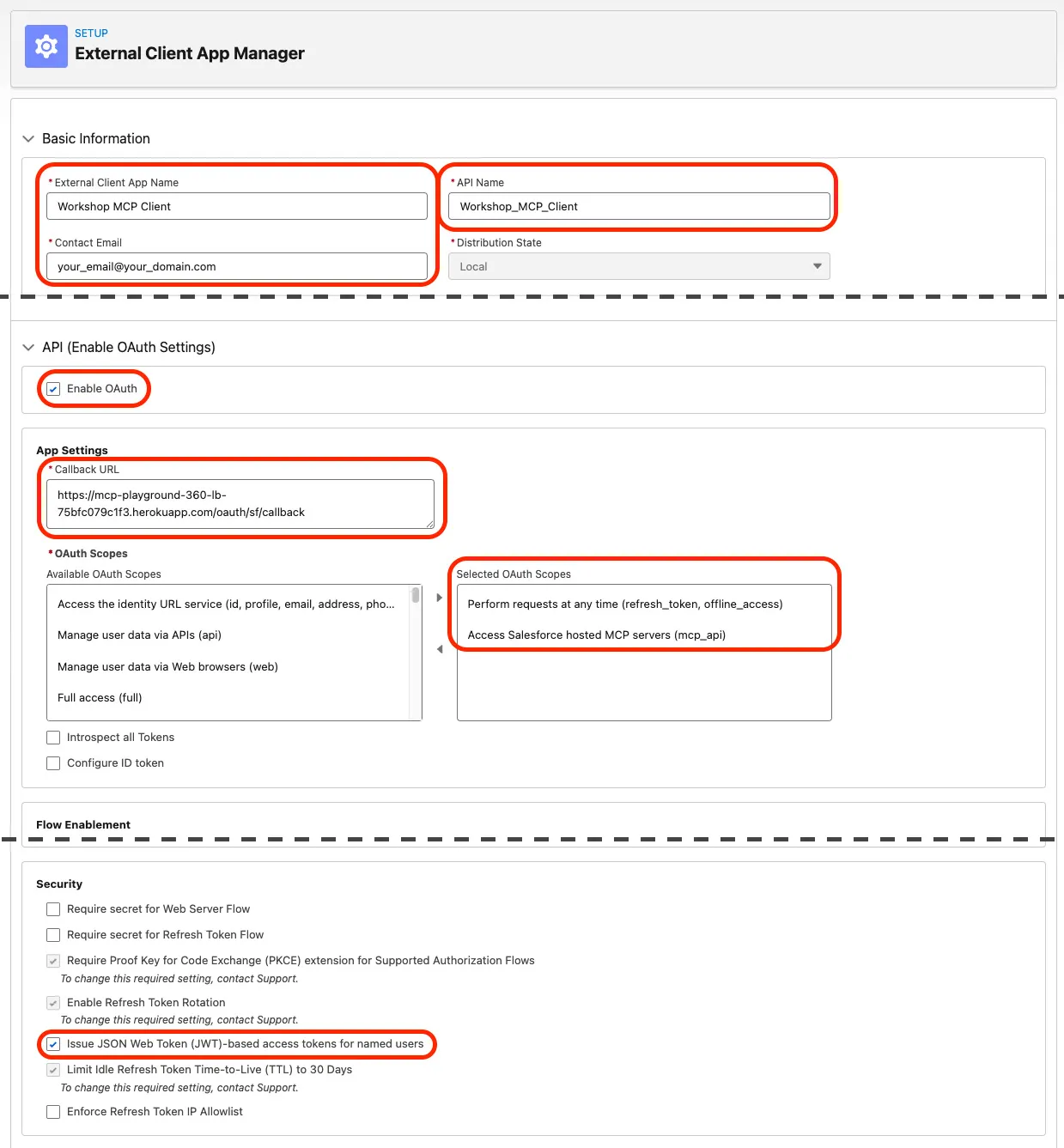 Screenshot of the final ECA configuration